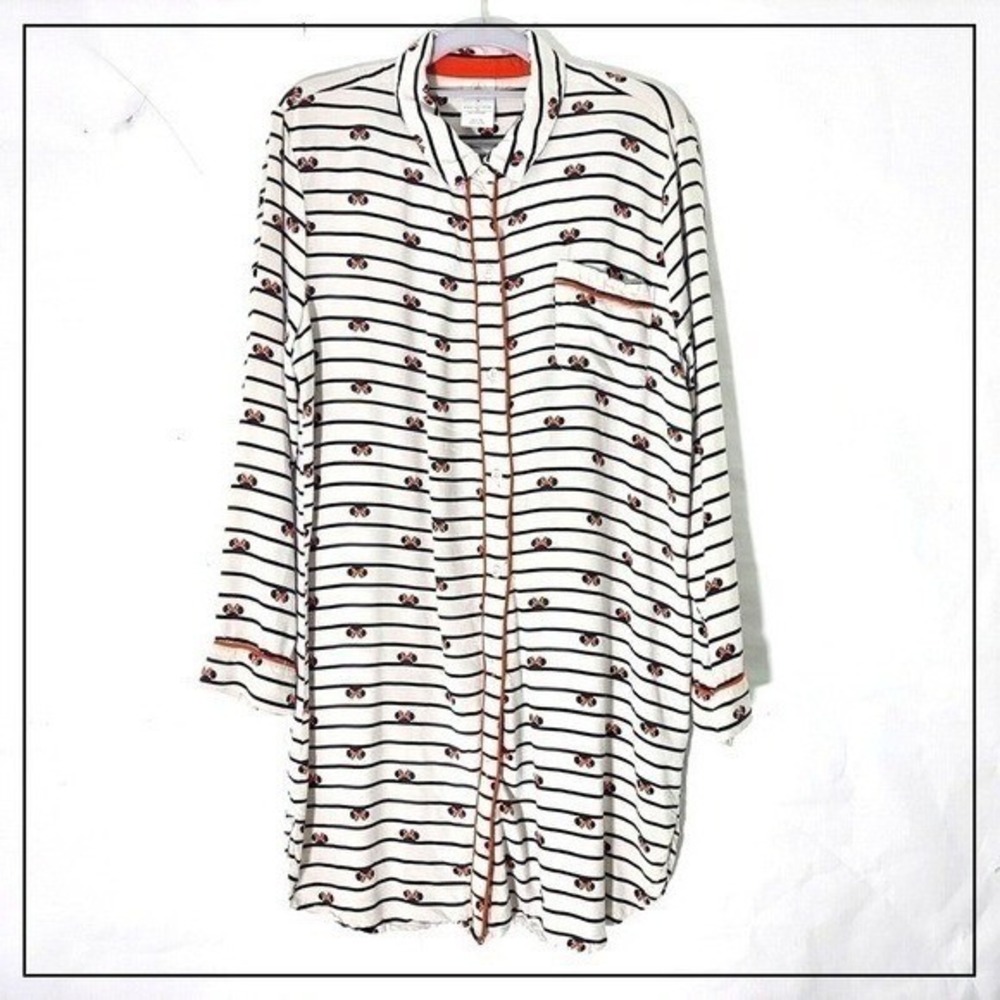 Disney Sleepshirt Women M White Mickey Lounge Sleepwear Button Cozy Nightshirt - Picture 1 of 11